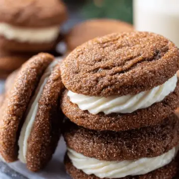 Ginger Molasses Sandwich Cookies with Eggnog Frosting