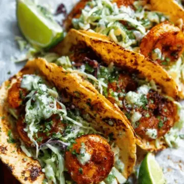 Spicy Shrimp Tacos with Garlic Cilantro Lime Slaw