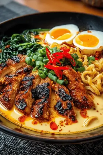 Fiery Chicken Ramen with Creamy Garlic Sauce