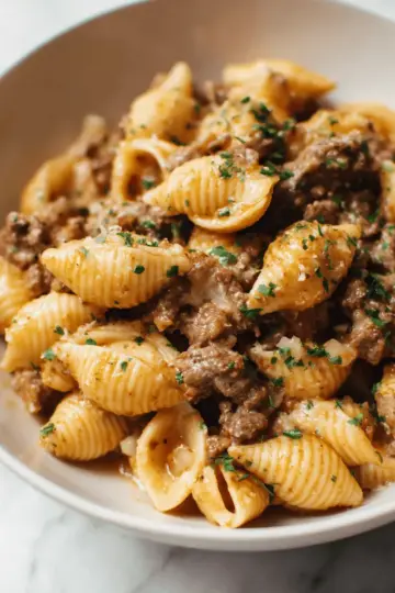 Easy Creamy Beef and Shells