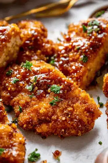 Baked Crunchy Hot Honey Chicken.