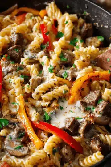 Philly Cheesesteak Pasta Skillet