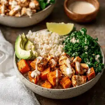 Roasted Sweet Potato, Chicken, Kale, and Rice Bowls for Two