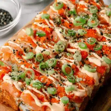 Easy Salmon Sushi Bake with Creamy Spicy Mayo