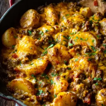 Cheesy One Pot Beef and Potatoes