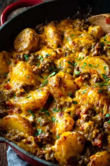 Cheesy One Pot Beef and Potatoes