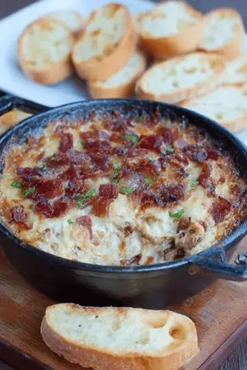 Hot Caramelized Onion Dip with Bacon and Gruyere