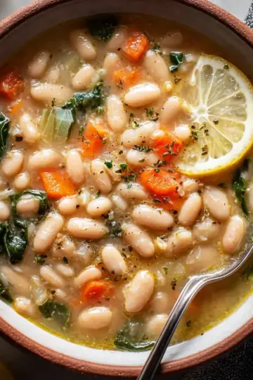 Greek White Bean Soup With Garlic & Lemon