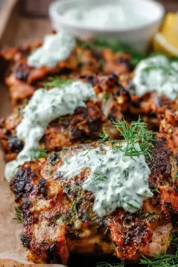 Mediterranean Grilled Chicken Thighs with Dill Yogurt Sauce