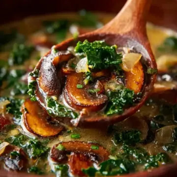 Wild Mushroom Caramelized Onion and Kale Soup | Easy & Delicious One-Pot Dinner