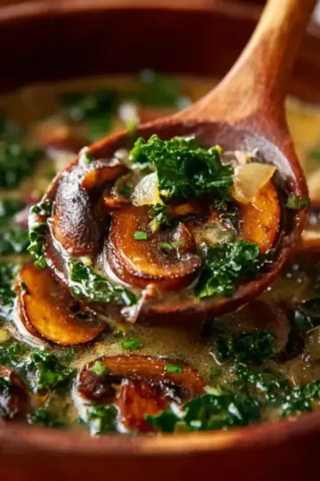 Wild Mushroom Caramelized Onion and Kale Soup | Easy & Delicious One-Pot Dinner