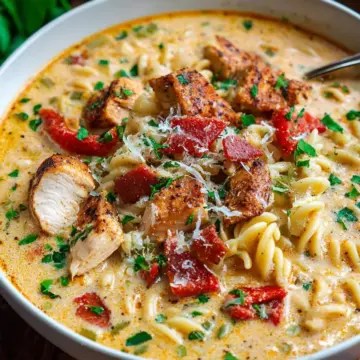 Creamy Parmesan Cajun Chicken Pasta Soup
