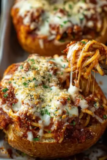 Spaghetti Garlic Bread Bowls