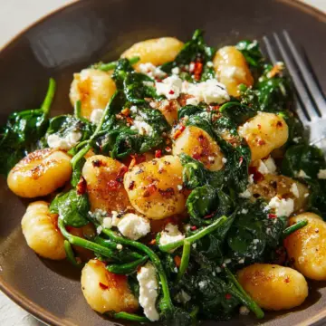 Crispy Gnocchi With Spinach and Feta