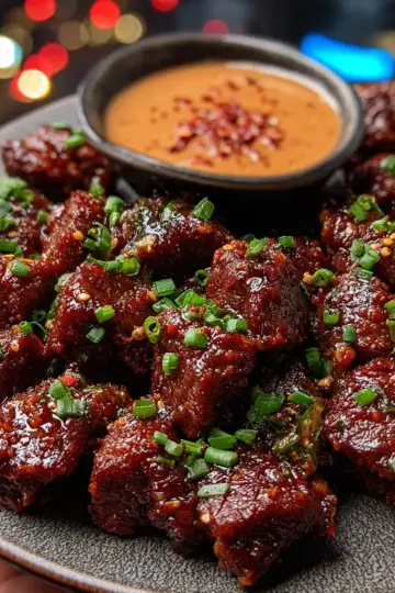 Spicy Korean Beef Bites with Gochujang Dipping Sauce