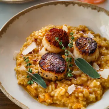 Brown Butter Scallops with Butternut Squash Risotto