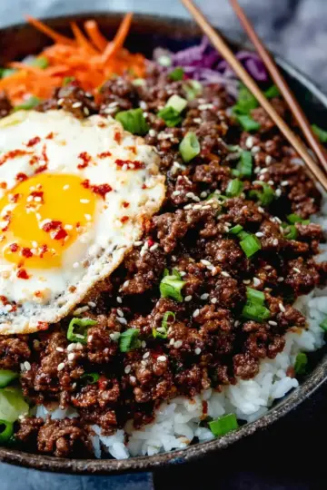 Korean Ground Beef and Rice Bowls