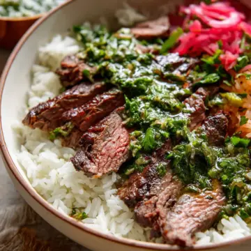 Skirt Steak Rice Bowls with Chimichurri Sauce