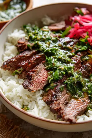 Skirt Steak Rice Bowls with Chimichurri Sauce
