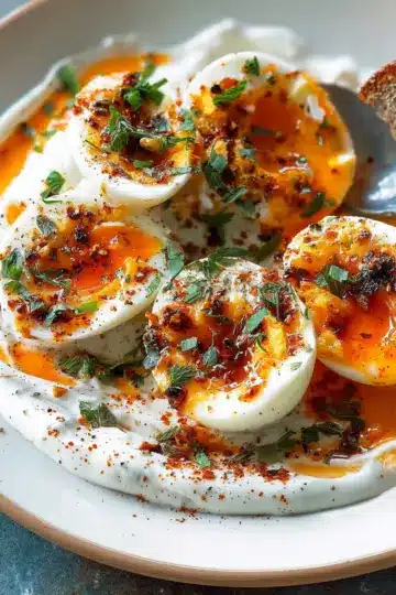 Jammy Eggs with Chili Butter and Garlic Yogurt