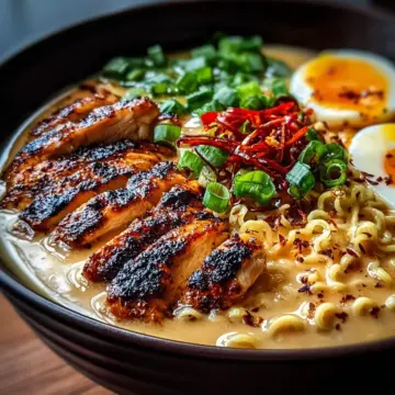 Fiery Chicken Ramen with Creamy Garlic Sauce