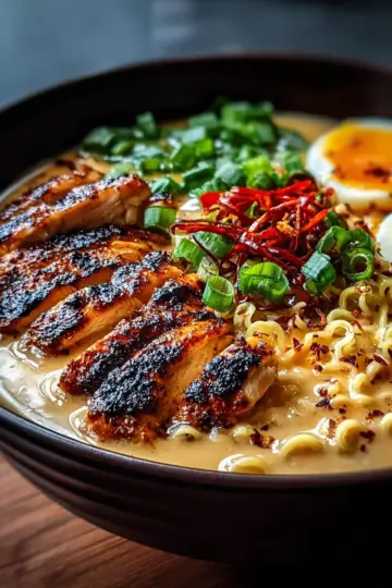 Fiery Chicken Ramen with Creamy Garlic Sauce