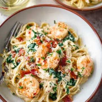 Creamy Tuscan shrimp linguine