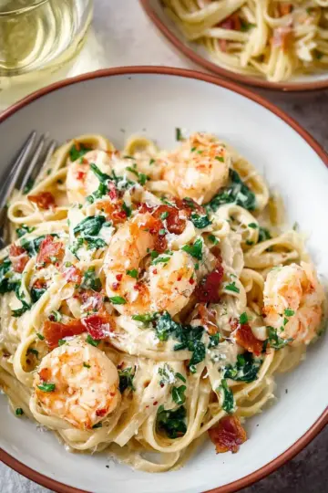 Creamy Tuscan shrimp linguine