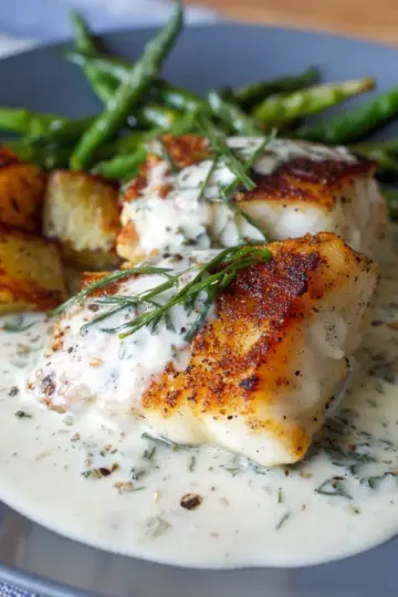Pan Seared Cod with Tarragon Cream Sauce