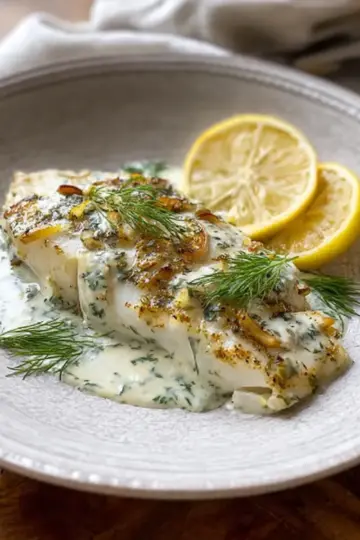 Baked Cod with Lemon Dill Sauce
