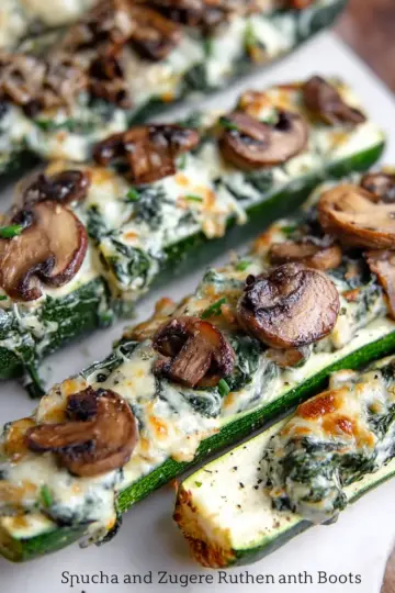 Spinach, Mushroom and Ricotta Stuffed Zucchini Boats