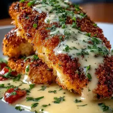 Parmesan Crusted Chicken with Creamy Garlic Sauce