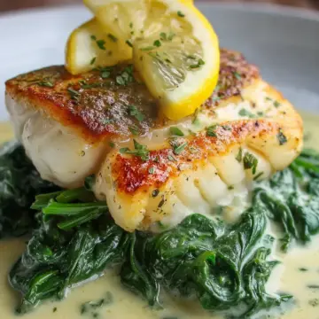 Lemon-Garlic Sea Bass with Creamed Spinach