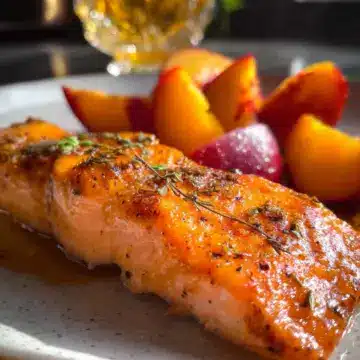 Salmon with Bourbon and Peaches