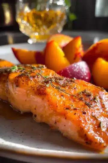 Salmon with Bourbon and Peaches
