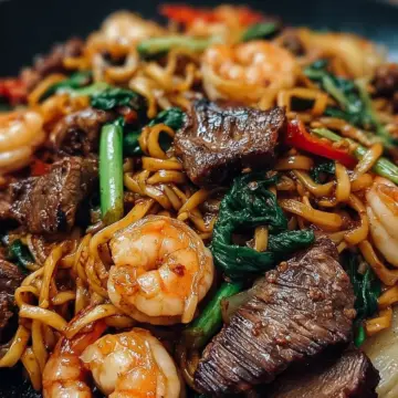 Steak & Shrimp Stir-Fried Noodles