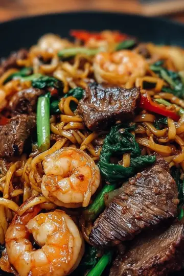 Steak & Shrimp Stir-Fried Noodles