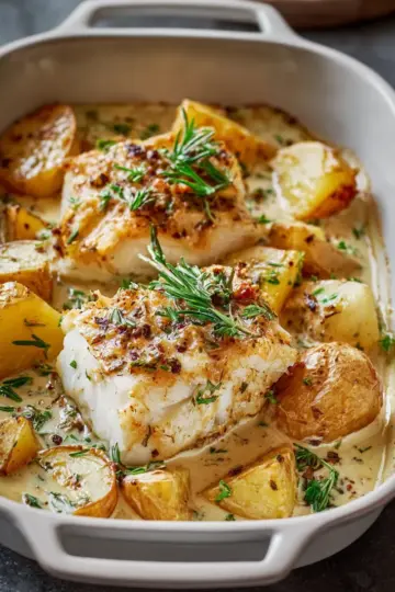 Cod & Potatoes in Rosemary Cream Sauce