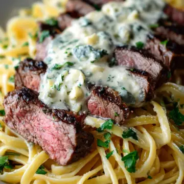 Savory Steak Gorgonzola Alfredo with Creamy Parmesan Sauce
