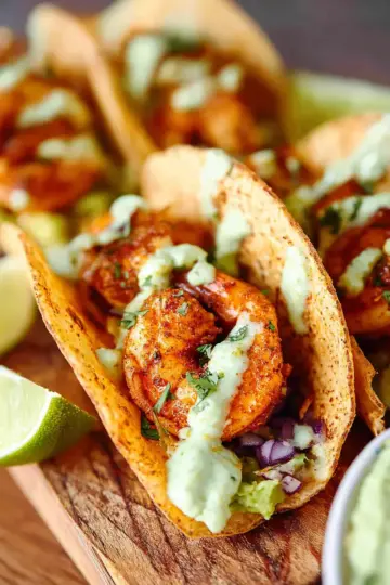 Spicy Shrimp Tacos with Avocado Crema
