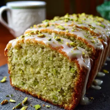 Easy Moist Pistachio Pudding Quick Bread with Almond Glaze