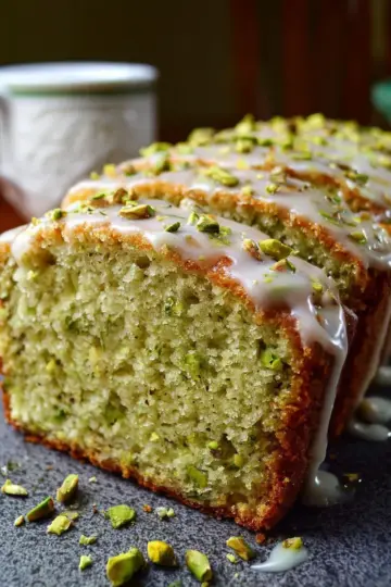 Easy Moist Pistachio Pudding Quick Bread with Almond Glaze