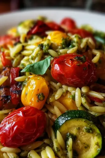 Orzo with Roasted Vegetables and Pesto
