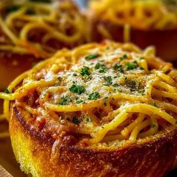 Spaghetti Garlic Bread Bowls