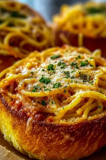 Spaghetti Garlic Bread Bowls