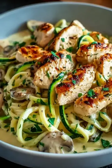 Protein & Veggie Packed Zucchini Noodle Chicken Alfredo: An Incredible 7-Ingredient Recipe