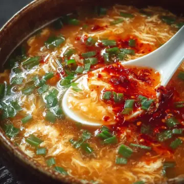 Spicy Miso Egg Drop Soup with Kimchi & Garlic