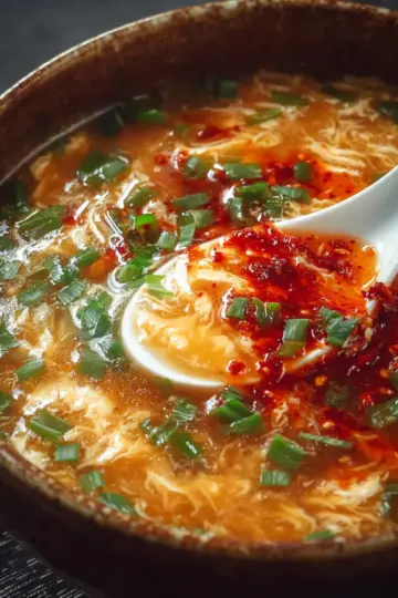 Spicy Miso Egg Drop Soup with Kimchi & Garlic