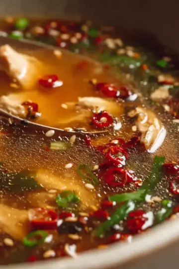 Ginger Chicken Soup with Garlic, Sesame & Chili Oil