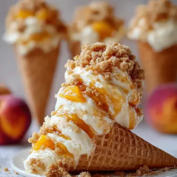 Creamy Peach Crumble Cheesecake Cones